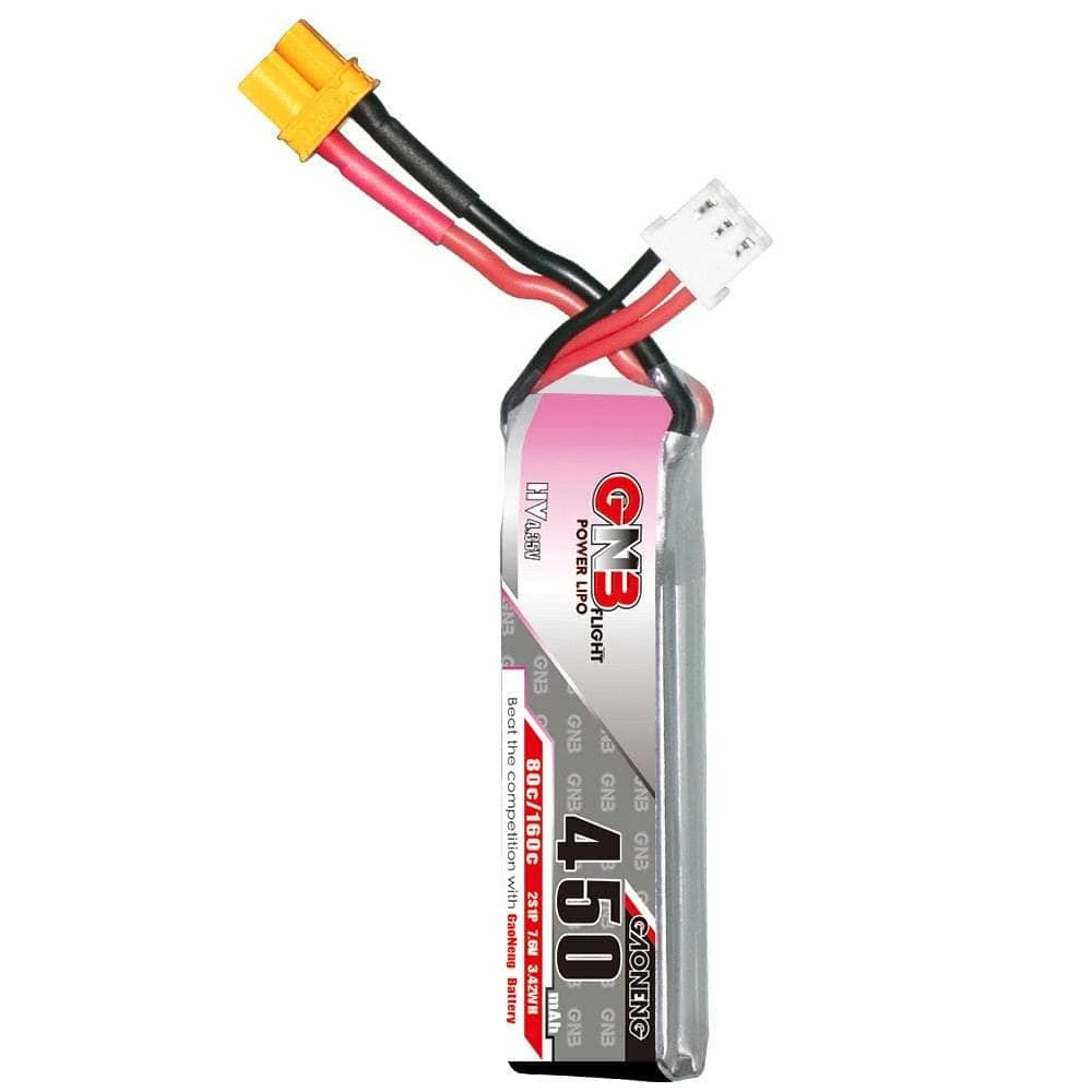Gaoneng GNB 7.6V 2S 450mAh 80C LiHV Micro Battery (Long Type) - XT30 3 Gaoneng GNB 7.6V 2S 450mAh 80C LiHV Micro Battery (Long Type) - XT30